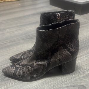 Marc Fisher Black and Gray Ankle Booties with Snakeskin Texture